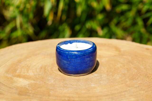 Blue Ceramic Christmas Tea Candle. Ceramic Soy Wax Tea Scented Candle. Handmade Pottery - image 1