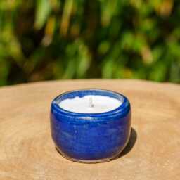 Blue Ceramic Christmas Tea Candle. Ceramic Soy Wax Tea Scented Candle. Handmade Pottery - thumbnail 2