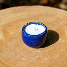 Blue Ceramic Christmas Tea Candle. Ceramic Soy Wax Tea Scented Candle. Handmade Pottery - thumbnail 3