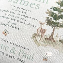 Personalised Christening Baptism Gift Promise To Godchild Godson Goddaughter Woodland Deer Linen Style Cushion Godparent Godmother - thumbnail 2