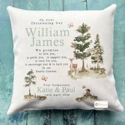 Personalised Christening Baptism Gift Promise To Godchild Godson Goddaughter Woodland Deer Linen Style Cushion Godparent Godmother - thumbnail 1