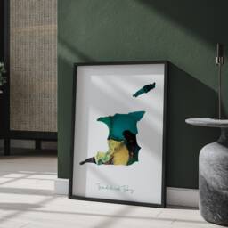 Trinidad & Tobago Map Emerald Green Gold Wall Art Print - thumbnail 3
