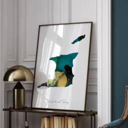 Trinidad & Tobago Map Emerald Green Gold Wall Art Print - thumbnail 1
