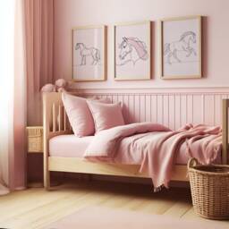 Horse Nursery Wall Art - Pink Set Of 3 Horses Posters - Kids Pony Print Girls Room Decor Girl Bedroom Prints Playroom Artwork Gifts - thumbnail 2