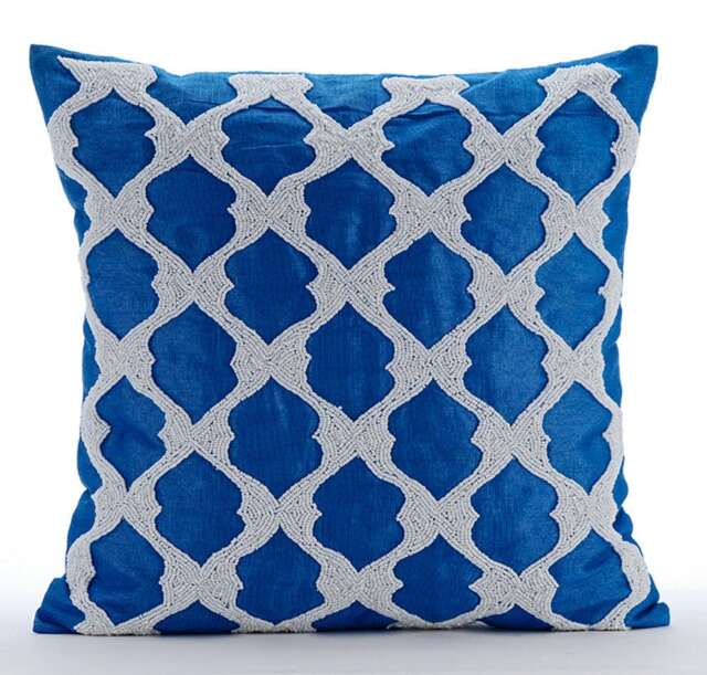 "Designer Lattice, Trellis Royal Blue Bed Pillow 24""x24""/26""x26" - image 1