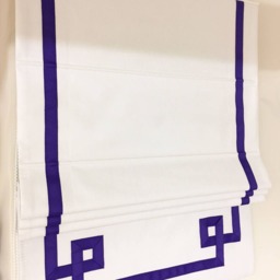 Custom White Roman Shade, Purple Greek Key Border, Window Treatment - thumbnail 2