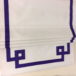 Custom White Roman Shade, Purple Greek Key Border, Window Treatment - thumbnail 3