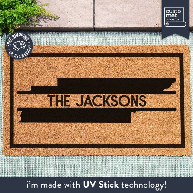 Us State Map Door Mat - Tennessee Family Monogram Doormat Closing Gift Silhouette Rug Realtor Home Decor - image 1