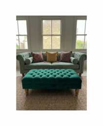Handmade Deep Tufted Plush Velvet Footstool - Natural Gloss Wooden Legs Footrest, Coffee Table - thumbnail 1