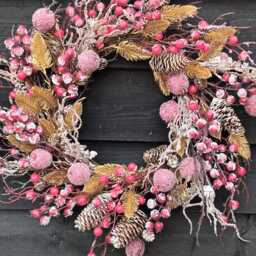 Gold & Red Berry Christmas Wreath Contemporary Holiday Decor - thumbnail 2