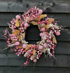 Gold & Red Berry Christmas Wreath Contemporary Holiday Decor - thumbnail 1