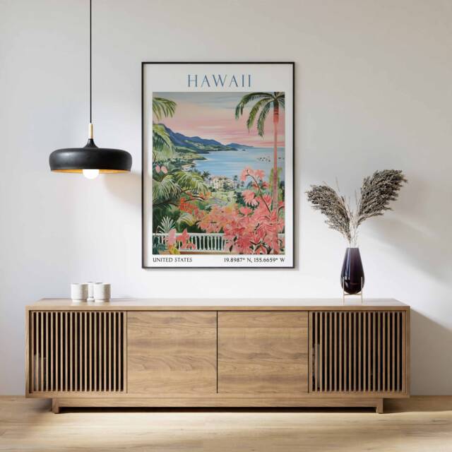 Hawaii Travel Print, Poster, Landscape Tropical Paradise View Art, Gift, Vintage Poster - image 1