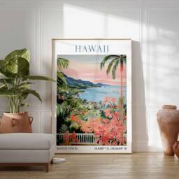Hawaii Travel Print, Poster, Landscape Tropical Paradise View Art, Gift, Vintage Poster - thumbnail 3