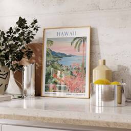 Hawaii Travel Print, Poster, Landscape Tropical Paradise View Art, Gift, Vintage Poster - thumbnail 2