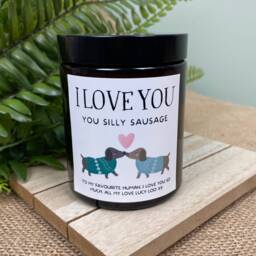 Personalised Valentine's Candle Gift - You Silly Sausage Dachshund Dog Wife Girlfriend Partner - Amber Jar - thumbnail 1