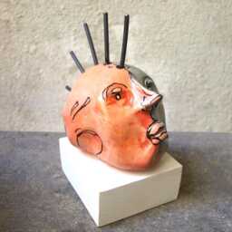 Handmade Ceramic Punk Head Sculpture, Anarchy Art Desk Decor - thumbnail 3