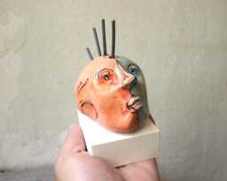 Handmade Ceramic Punk Head Sculpture, Anarchy Art Desk Decor