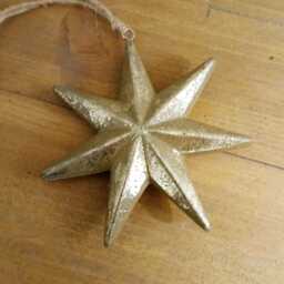 Gold 7-Point 3D Wooden Hanging Star Decoration - Rustic Shabby Ornament Christmas - thumbnail 3