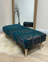 Premium Loop Floral Green Pattern Footstool Circle Bench Coffee Table, Footstool, Footrest, Kids Toys & Blanket Storage - thumbnail 2