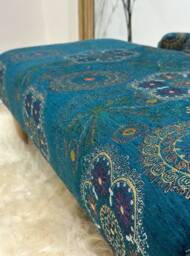 Premium Loop Floral Green Pattern Footstool Circle Bench Coffee Table, Footstool, Footrest, Kids Toys & Blanket Storage - thumbnail 3