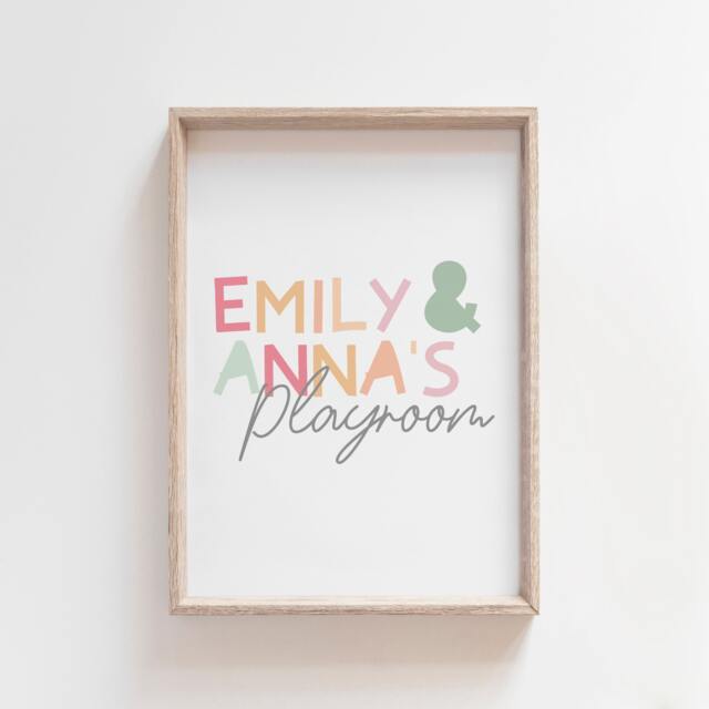 Playroom Prints, Wall Art, Sister Name Girls Bedroom Sibling Twin Decor, Pink - image 1