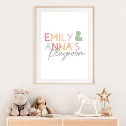 Playroom Prints, Wall Art, Sister Name Girls Bedroom Sibling Twin Decor, Pink - thumbnail 3