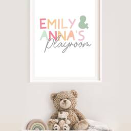 Playroom Prints, Wall Art, Sister Name Girls Bedroom Sibling Twin Decor, Pink - thumbnail 4
