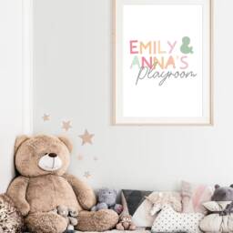 Playroom Prints, Wall Art, Sister Name Girls Bedroom Sibling Twin Decor, Pink - thumbnail 2