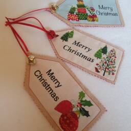 Fabric Christmas Gift Tags With Jingle Bell Ribbon, Set Of 6 - thumbnail 4