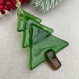 Green Fused Glass Christmas Tree Festive Decoration - Tall - thumbnail 2
