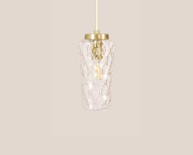 Vanesa Vintage Pendant Light Handcrafted Glass Lamp Textured Retro Ceiling Fixture Yugoslavia Gold Brass - image 1