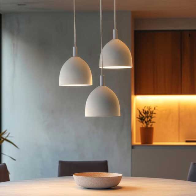 Modern Ceramic Pendant Light, Sculptural Dome Chandelier, Clean Lines - Plug In, Naaya Mini Dome - image 1