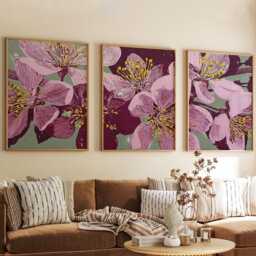 Cherry Blossom Poster Set Of 3 Graphic Floral Style Wall Art - thumbnail 2