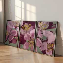 Cherry Blossom Poster Set Of 3 Graphic Floral Style Wall Art - thumbnail 3