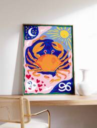 Cancer Poster, Star Sign Zodiac Print, Birthday Gift, Celestial Astrology Art, Boho Decor, Bedroom Spiritual Wall Art - thumbnail 1