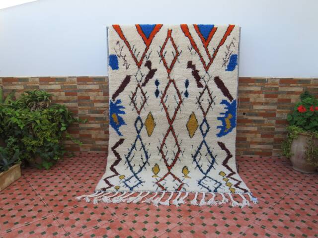 Rug Moroccan Vintage-Wool Rug - Rainbow Rugs-Fall Rugs - Azilal Rug-Boucherouite Rugs-Vintage Fabric Scraps-Tribal - image 1
