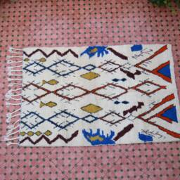 Rug Moroccan Vintage-Wool Rug - Rainbow Rugs-Fall Rugs - Azilal Rug-Boucherouite Rugs-Vintage Fabric Scraps-Tribal - thumbnail 2