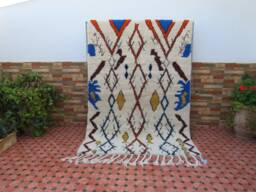 Rug Moroccan Vintage-Wool Rug - Rainbow Rugs-Fall Rugs - Azilal Rug-Boucherouite Rugs-Vintage Fabric Scraps-Tribal - thumbnail 1