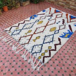 Rug Moroccan Vintage-Wool Rug - Rainbow Rugs-Fall Rugs - Azilal Rug-Boucherouite Rugs-Vintage Fabric Scraps-Tribal - thumbnail 4
