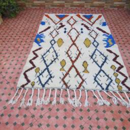 Rug Moroccan Vintage-Wool Rug - Rainbow Rugs-Fall Rugs - Azilal Rug-Boucherouite Rugs-Vintage Fabric Scraps-Tribal - thumbnail 3