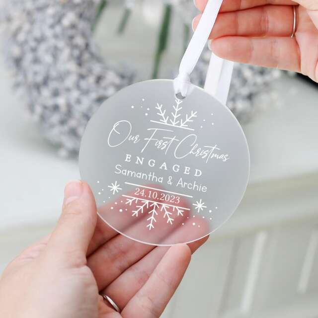 Personalised 1st Christmas Engaged Decoration Gift, First Bauble, Ornament Keepsake, Couple Keepsake - image 1