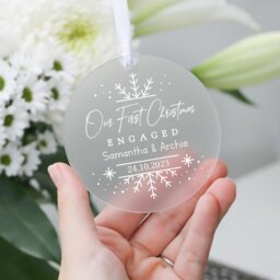 Personalised 1st Christmas Engaged Decoration Gift, First Bauble, Ornament Keepsake, Couple Keepsake - thumbnail 2