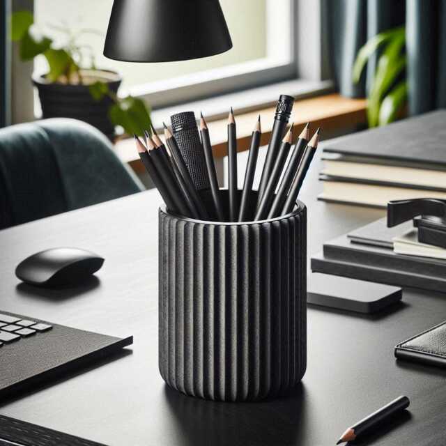 Ribbed Pen Holder With Fine Surface Texture - Modern Minimalist Desk Organiser - image 1