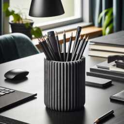 Ribbed Pen Holder With Fine Surface Texture - Modern Minimalist Desk Organiser - thumbnail 1