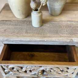 Hand-Carved Mango Wood Console Table - Sandblasted Natural Finish With Two Drawers - thumbnail 4
