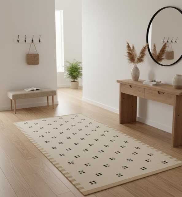 Handmade Scandinavian Kilim Runner Rug - Geometric Wool Flatweave, Brown & Beige Decor - image 1