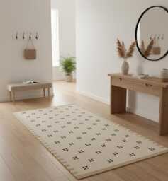 Handmade Scandinavian Kilim Runner Rug - Geometric Wool Flatweave, Brown & Beige Decor - thumbnail 1