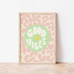 Good Vibes Retro Print, Floral, Colourful, Eclectic, Quirky Home Decor, Gallery Wall Art, Portrait, Cute, Funky Gift, Aesthetic Decor - thumbnail 3