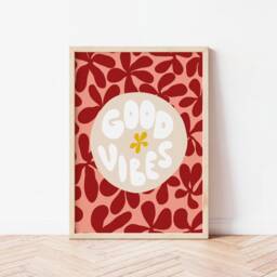 Good Vibes Retro Print, Floral, Colourful, Eclectic, Quirky Home Decor, Gallery Wall Art, Portrait, Cute, Funky Gift, Aesthetic Decor - thumbnail 2