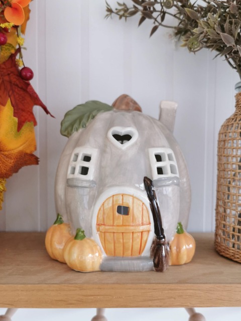 Ceramic Pumpkin House Tea Light Holder, Autumn Decor, Candle Ornament, Decoration - image 1